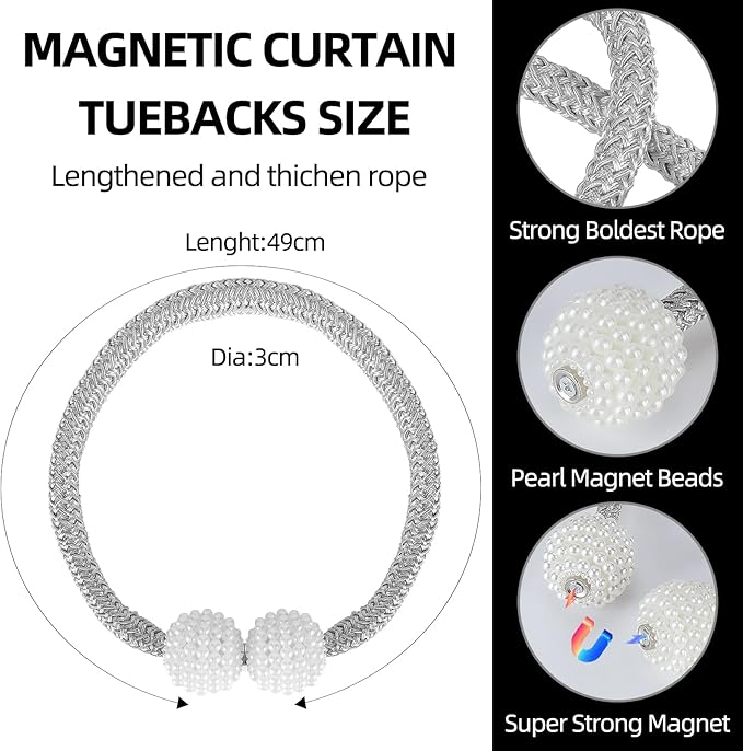 1Pc Magnetic Curtain Tieback Tie Backs Holdbacks Buckle Clip Strap Magnet Pearl Ball Curtain Hanging Belts Rods Rope Accessoires - Image 5