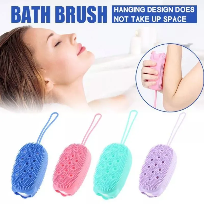 MSilicone Body Scrubber Bath Sponge – 2 in 1 Exfoliating Body Brush Loofah Shower Sponge for Women Men and kids
