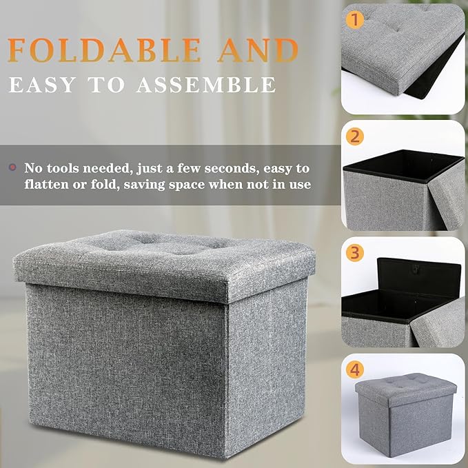 2 in 1 Foldable Storage Stool Baskets Fabric Box for Toys Books Clothes