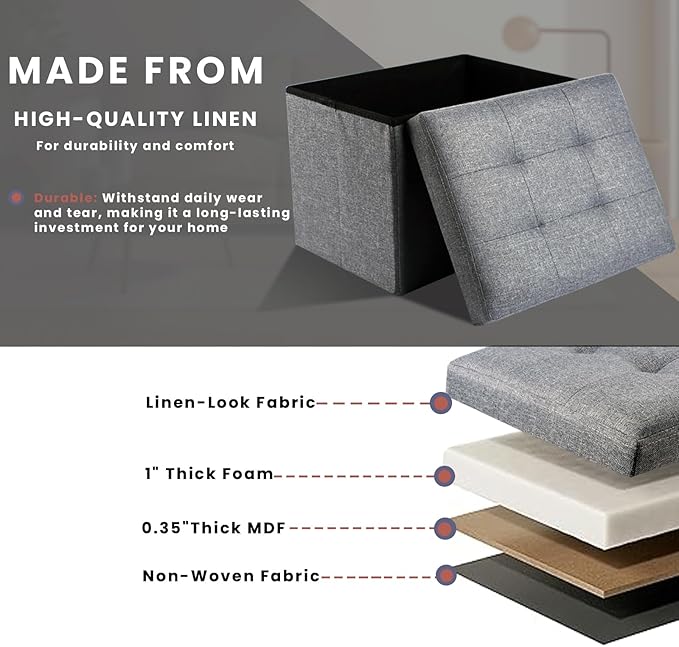 2 in 1 Foldable Storage Stool Baskets Fabric Box for Toys Books Clothes - Image 4