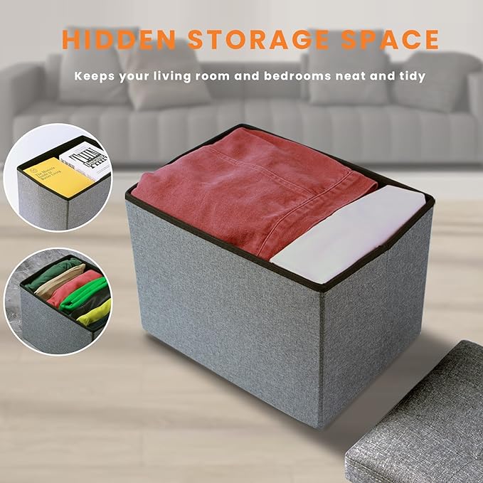 2 in 1 Foldable Storage Stool Baskets Fabric Box for Toys Books Clothes - Image 3