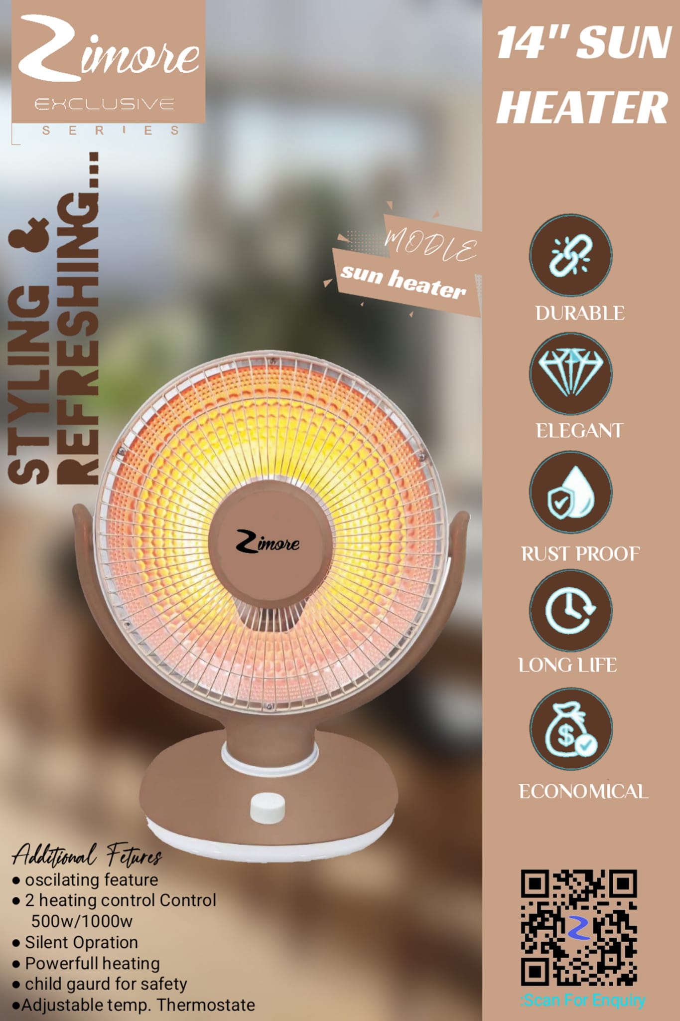 Electric Portable Halogen Sun Heater Portable Electric Fan Shape Heater Hot 800Watt