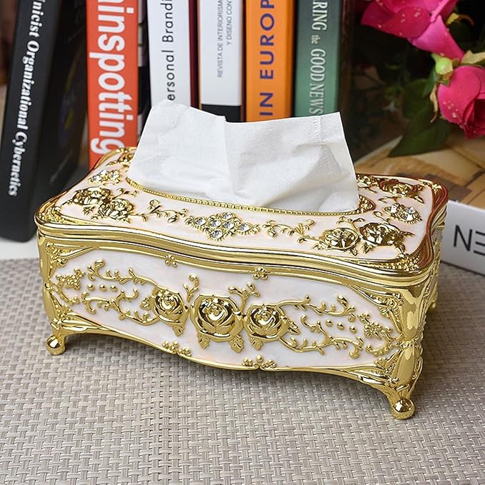 JAS European Hotel Kitchen Rectangular Fancy Table Facial Tissue Box Cover Holder