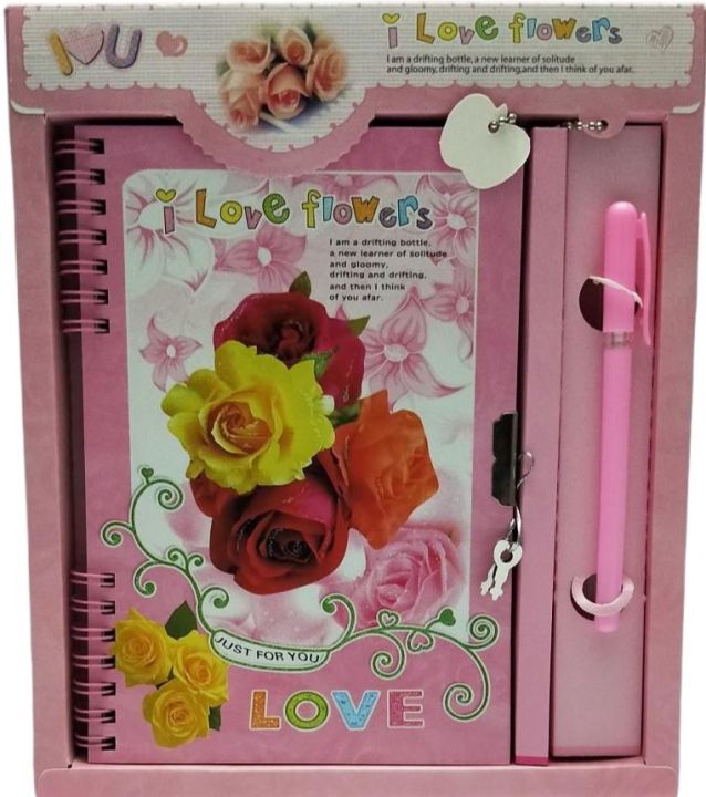Fancy Lock Spiral Binding Diary Medium size with box & a Gift Pen, Pages 62, Size 20x 24cm
