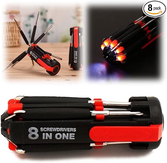 Compact 8 In 1 Multi Screwdriver Tool Set With 6 LED Torch