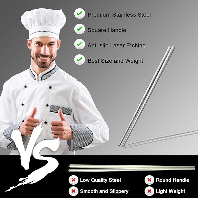 10 Premium Reusable Metal Stainless Steel Chopsticks / Lightweight Easy to Use Metal Chopstick / Environmental Tableware - Image 3