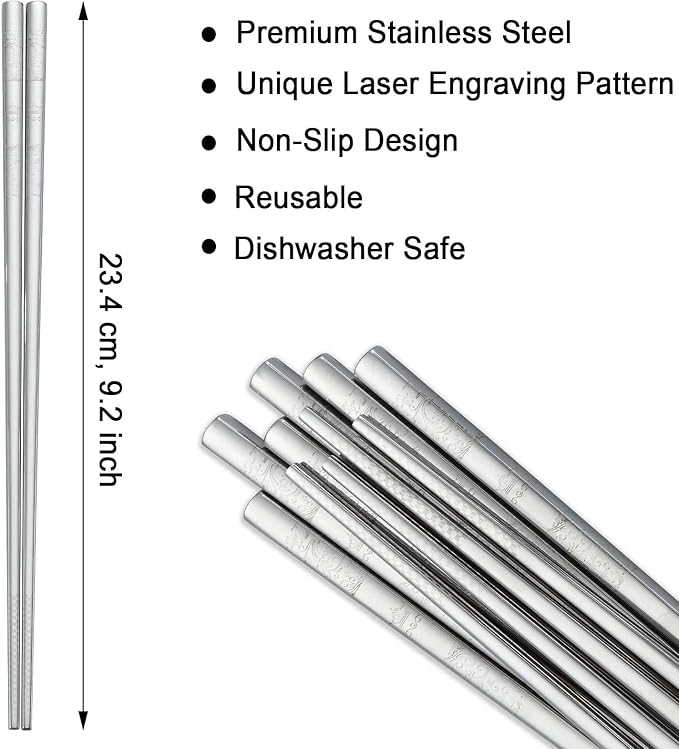 10 Premium Reusable Metal Stainless Steel Chopsticks / Lightweight Easy to Use Metal Chopstick / Environmental Tableware - Image 4