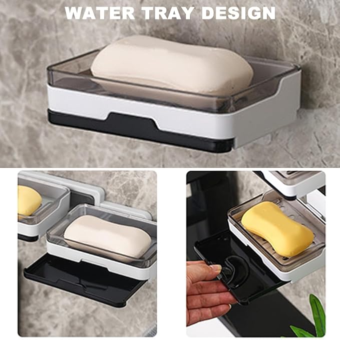 Random Color – Wall Mounted No Drilling Self Adhesive Soap Dish, Self–Adhesive Soap Tray, Wall Mounted Shower Soap Holder, Plastic Wall Mounted Soap Dish Drain Soap Tray Holder Container, Soap Tray
