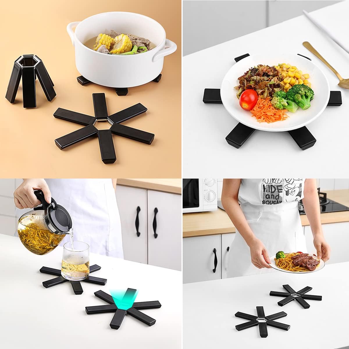 Silicone Heat Insulation Folding Trivet Mat, Heat Insulation Pad, Expandable Non-Slip Heat-Insulating Placemat, Folding Hot Pot Mat, Anti