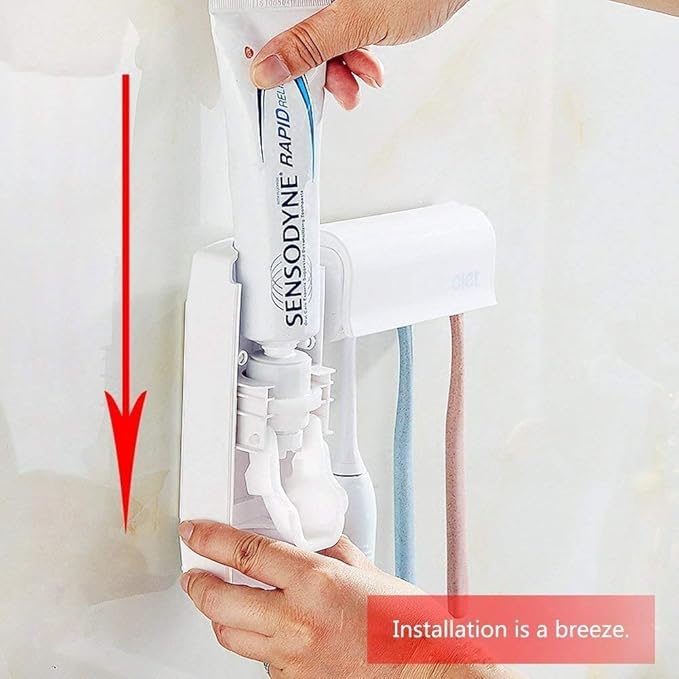 Liberty Mall Toothpaste Dispenser With 5 Brush Holder Wall Mounted Automatic Hands Free Dispenser - Image 3