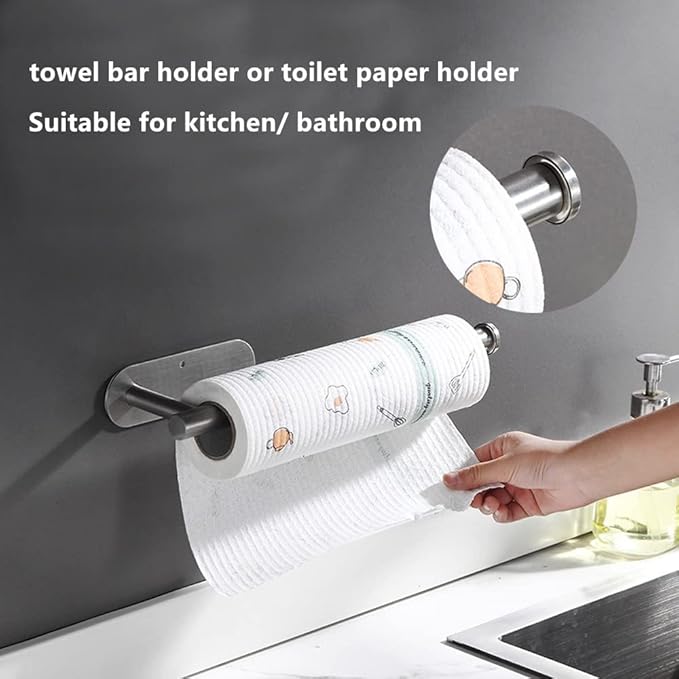 Wall Mount Punch Free Adhesive Bathroom Towel Holder Steel 5 Rods Hanger Shelf Rack Organizer