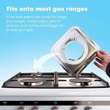 badgeTechmanistan Pack of 10 – Aluminum Foil Round Gas Stove Burner Covers, Disposable Bib Liners Stove Covers for Kitchen Gas Range Top, Aluminum Foil Plate Gas Hob Protector Burner Cover Stovetop Protector