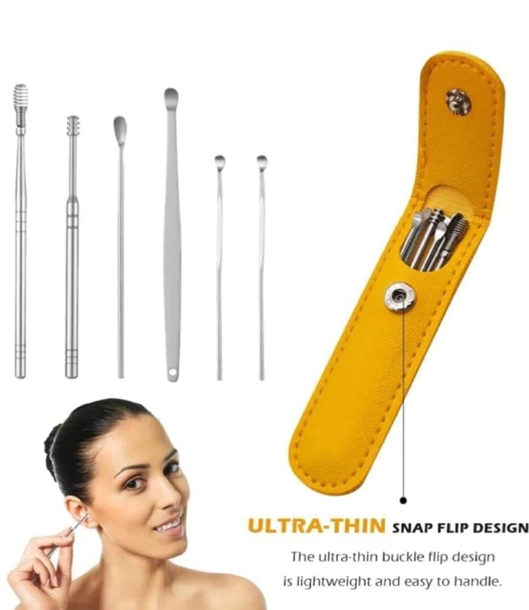 Ear Wax Cleaning Tools kit Set with Leather Pouch Spring Curette Earwax Random Color