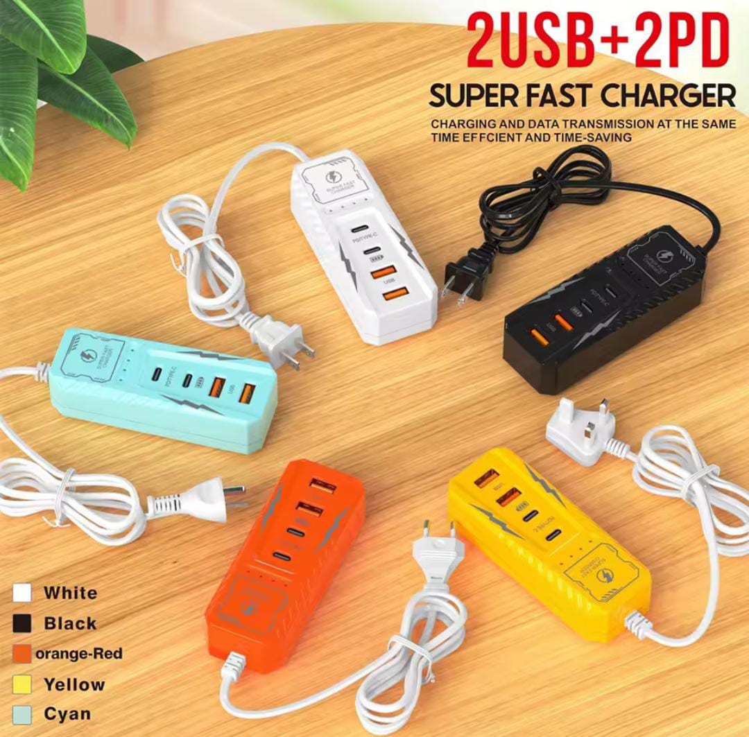 Charging Socket 2 USB + 2 Type C Ports Power Strip Charger Station Splitter PD USB Charge Extension Electrical Socket